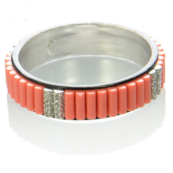 KJL Kenneth Jay Lane Black Enamel Crystal & Coral Slip-On Bangle Bracelet - Picture 5 of 5